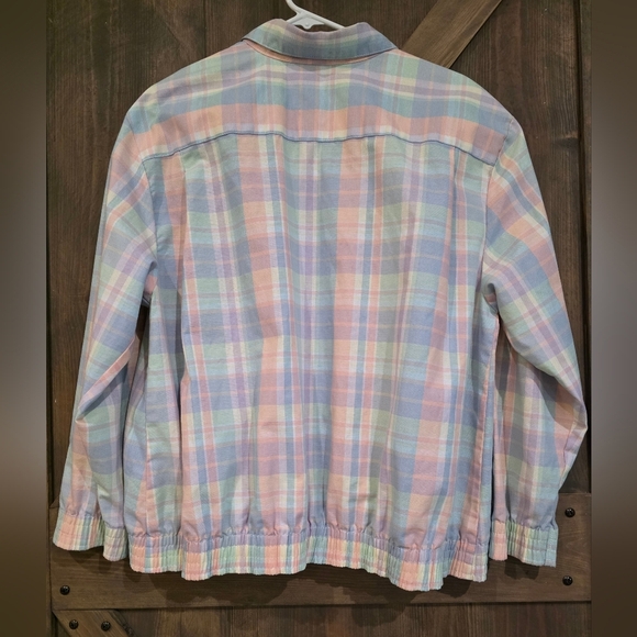 ALFRED DUNNER Vintage Bomber Jacket Pastel Plaid Size 12 - Picture 3 of 4